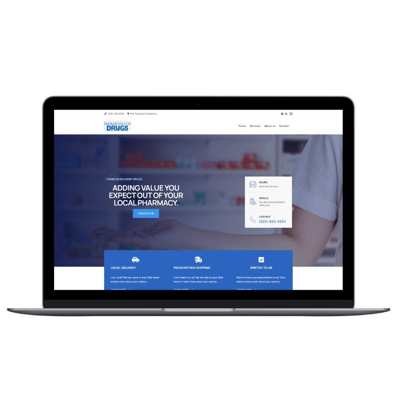 Web design pharmacy website laptop preview